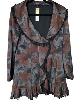 Opera Romantic Goth Floral Print Lace Trim Layering Jacket NWT